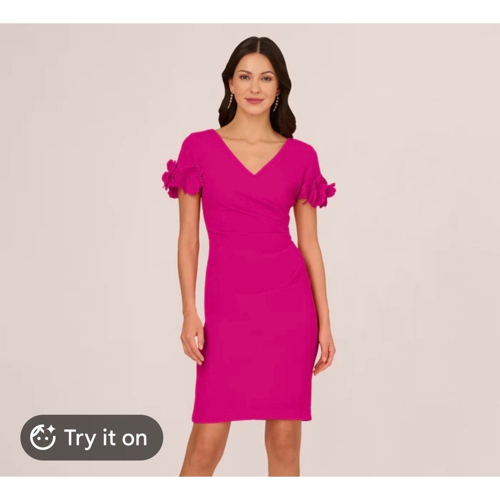NWT Adrianna Papell Pink Flambe Floral Sleeve Knit Crepe Dress Size 2